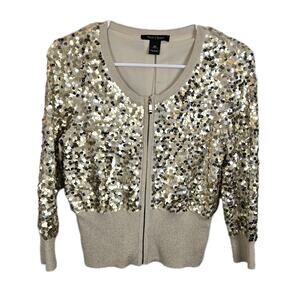 White House Black Market Sequin Gold Cardigan Sweater Jacket MSRP $148 Size XS